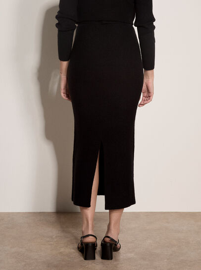 Ribbed Knit Midi Pencil Skirt