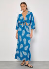 Tropical Leaf Bias Maxi Skirt, Blue, large