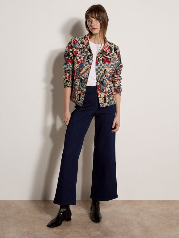 Colourful Card Tapestry Jacket, Navy, large