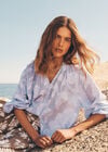 Embroidered Floral Stripe Blouse, Blue, large