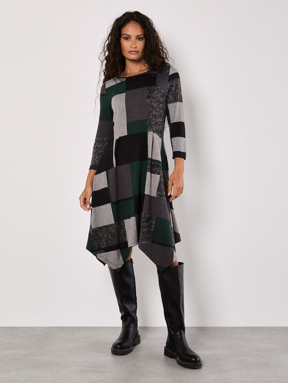 Colour Block Knitted Midi Dress, Green, large