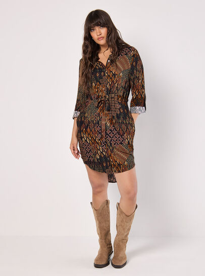 Patchwork Ikat Shirt Mini Dress