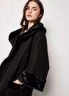 Faux Fur Trim Wrap Jacket, Black, large