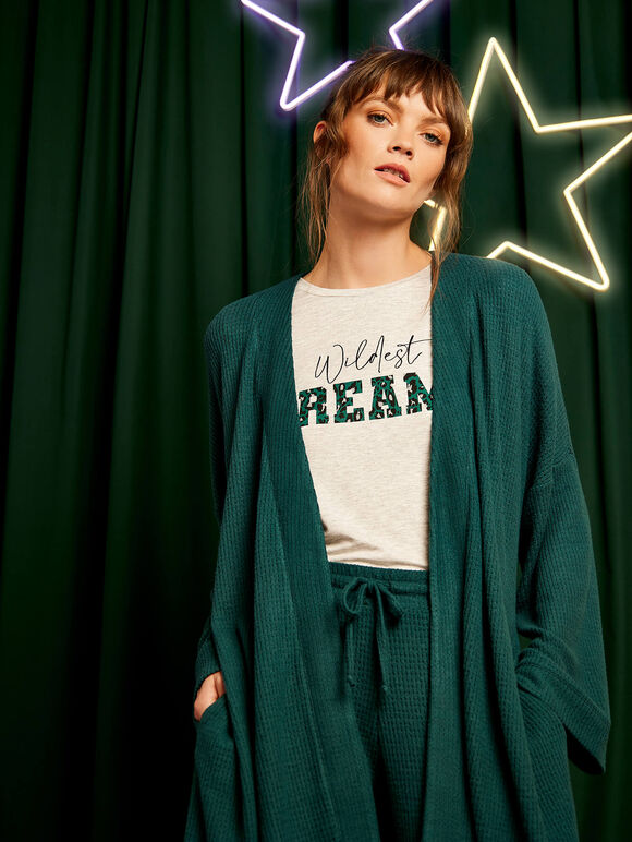 Waffle Knit Pyjama Robe, Green, large