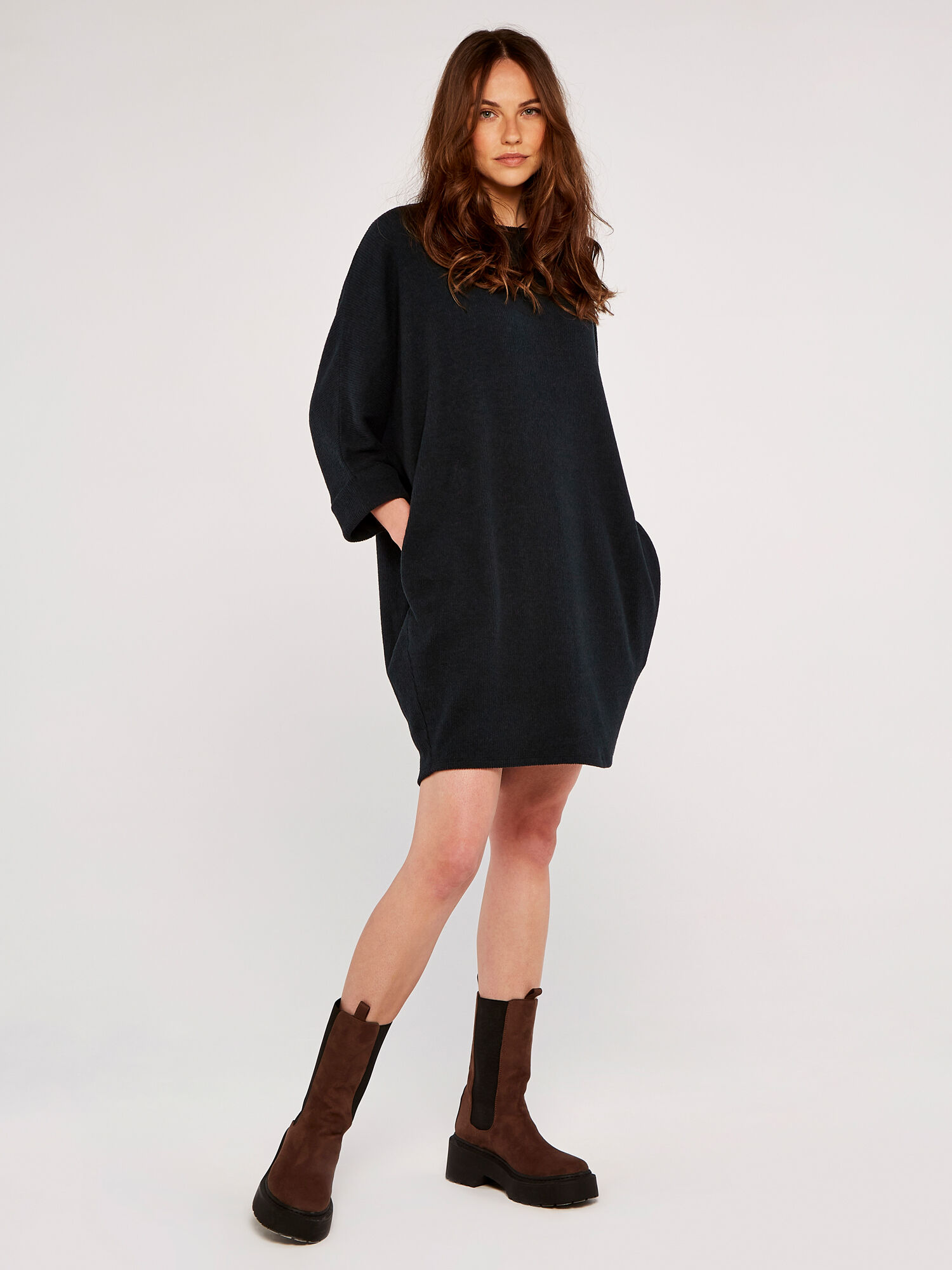 Ribbed Cocoon Dress | Apricot UK