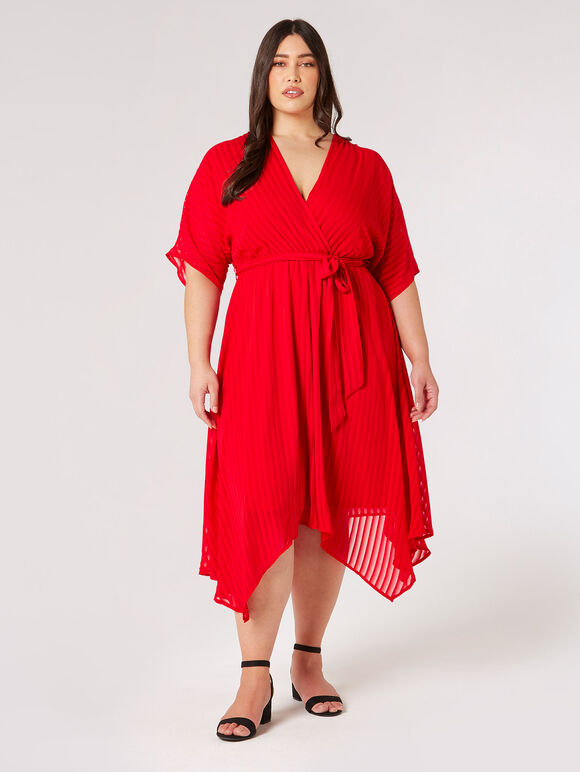 Robe mi-longue Curve Self-Stripe, Rouge, grand