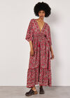 Foil Floral Paisley Satin Maxi Dress, Red, large