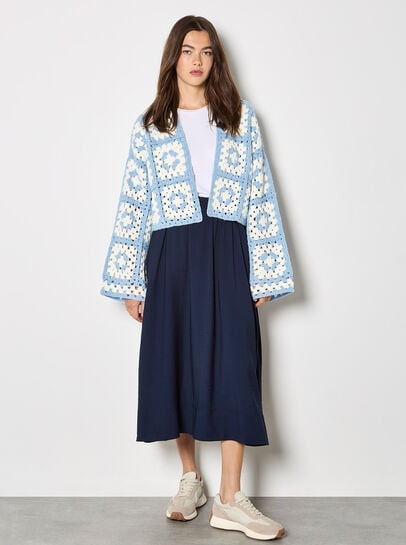 Hand-Knit Crochet Squares Cardigan