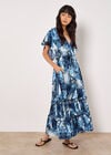 Patchwork Ruffle Tiered Midi Dress, Blue, large