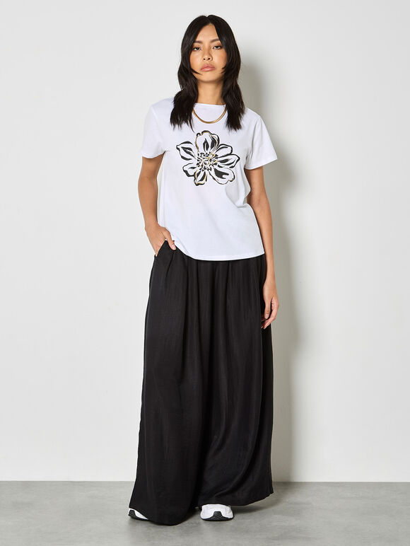 Gold Foil Flower Graphic T-Shirt, White, large