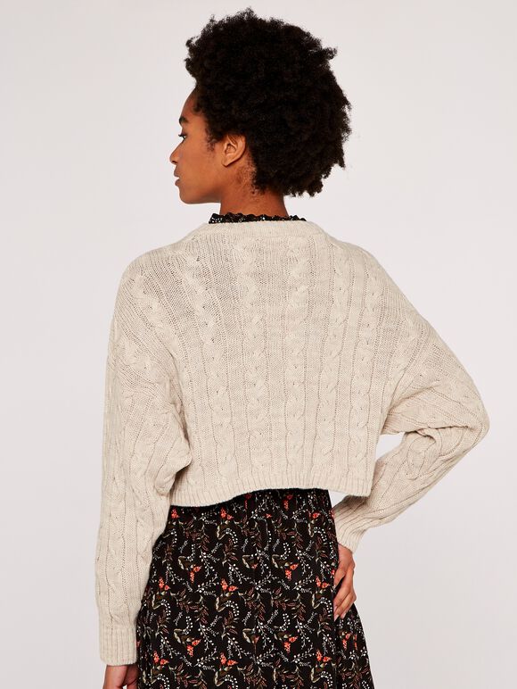 Aran Crop Jumper, Stone, large