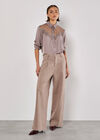 Lace Insert Oversized Satin Shirt, Grey, large