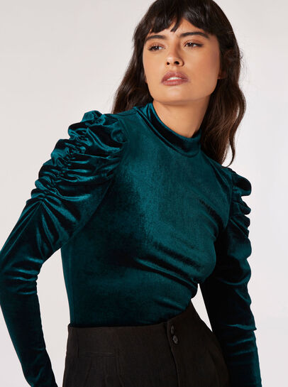 Velvet Ruched Shoulder Top