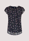 Floral Chiffon Top, Navy, large