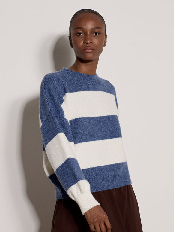 Chunky Knit Stripe Oversized Jumper, Blue, large