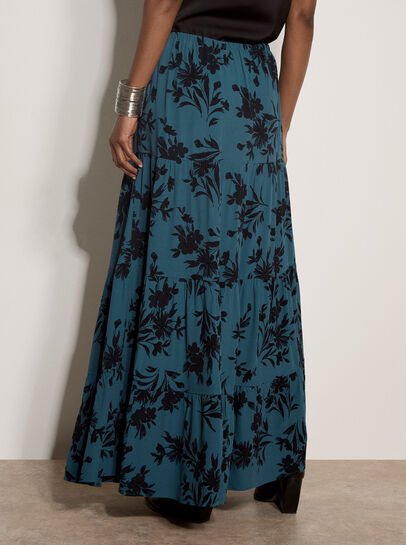 Floral Silhouette Crepe Maxi Skirt