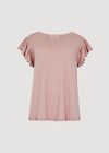 Soft Slub Ruffle Sleeve T-Shirt, Pink, large