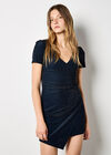 Metallic Bodycon Wrap Mini Dress, Navy, large