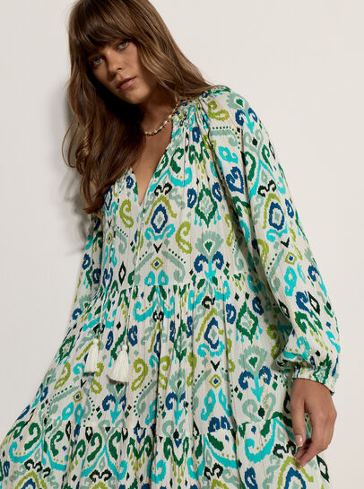 Shimmer Ikat Babydoll Midi Dress