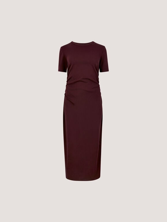Cotton Ruched T-Shirt Maxi Dress, Burgundy, large