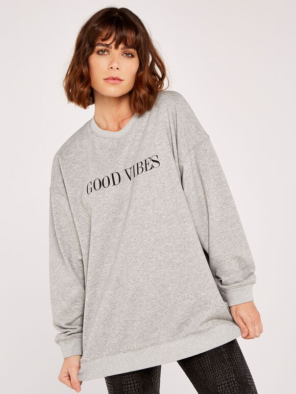 Good Vibes Oversized Jumper, Grey, large