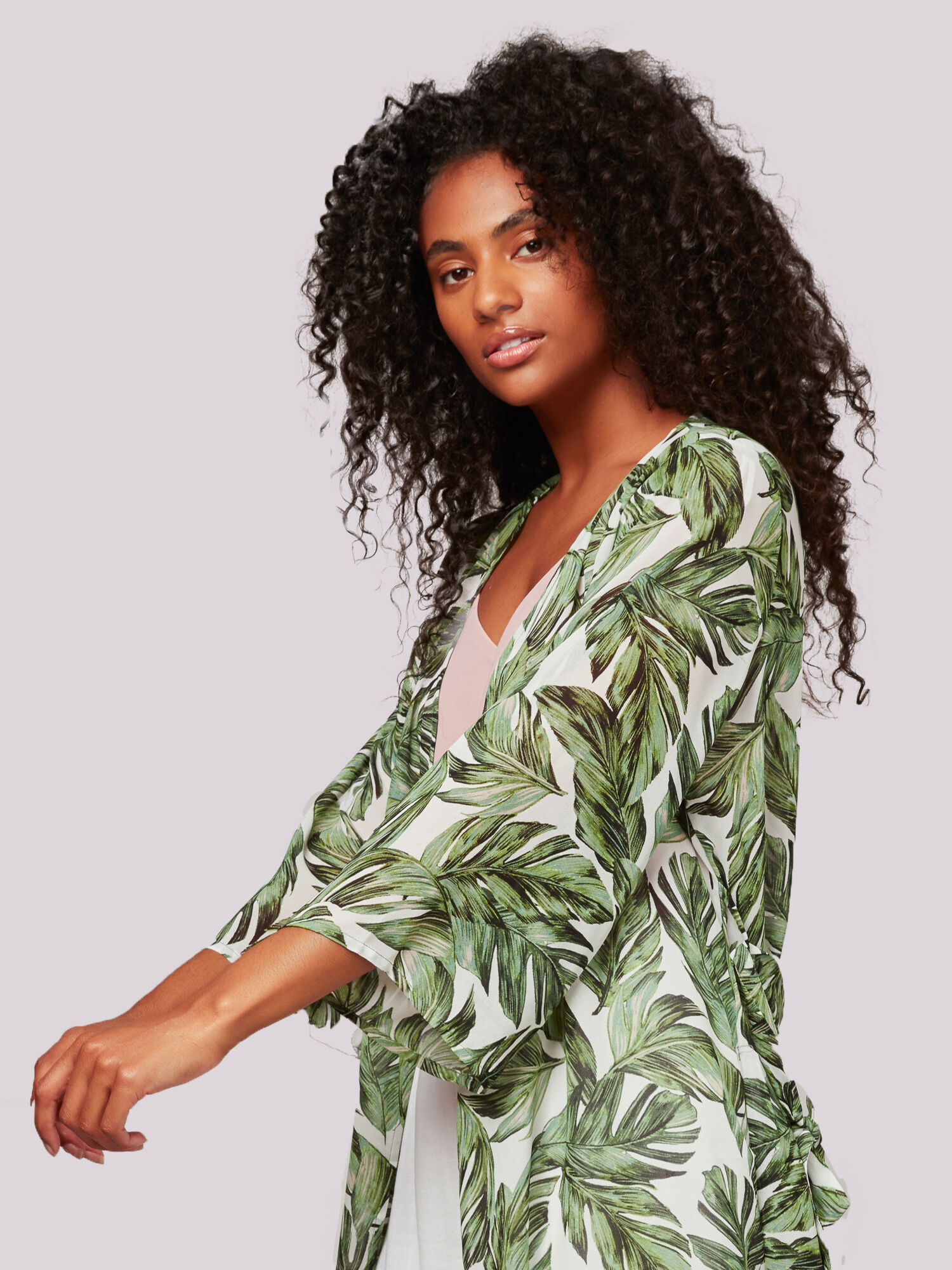 Tropical Banana Leaf Kimono Apricot Clothing