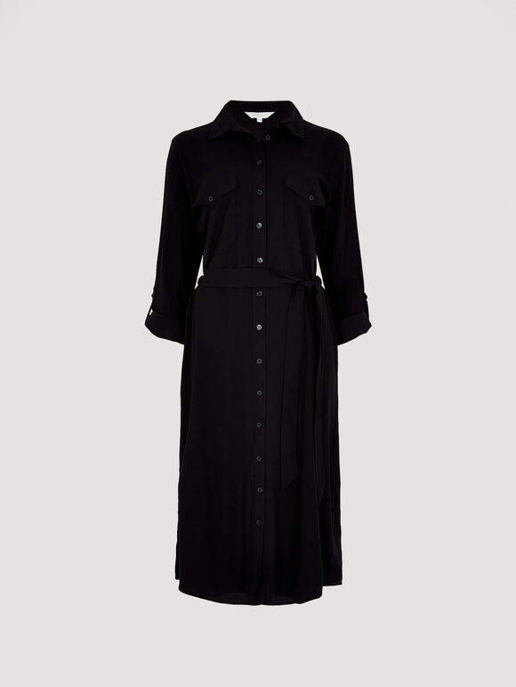 Robe mi-longue chemise utilitaire, noir, grand