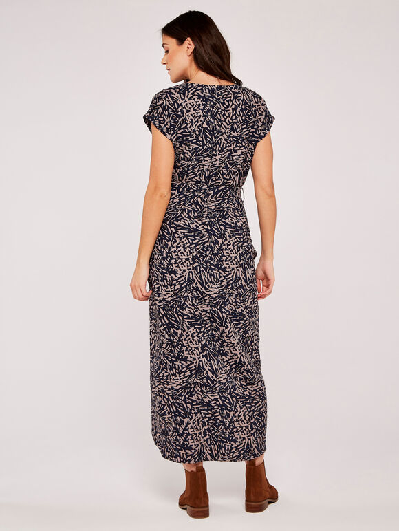 Abstract Print Crepe Wrap Dress, Navy, large