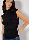 High Neck Side Ruched Top, Black, large