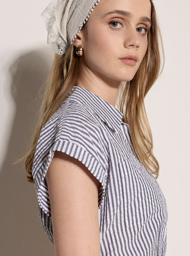 Stripe Shirt Crop Top, Navy, large