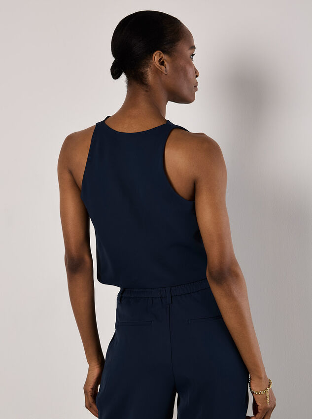 Sleeveless Cowl Neck Crop Top, Navy, large