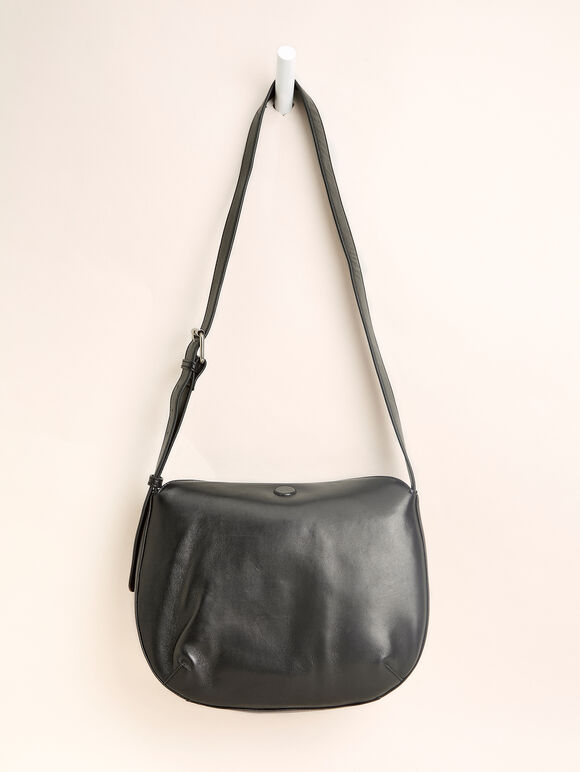 Soft Leather Shoulder Bag, Black, large