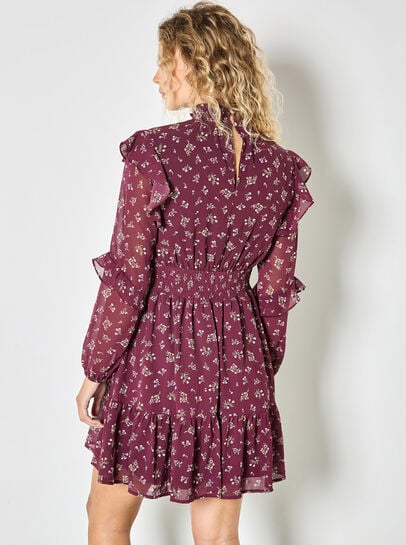 Ditsy Floral Chiffon Tiered Mini Dress