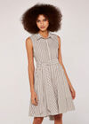 Pinstripe Button Tie Waist Dress, Stone, large