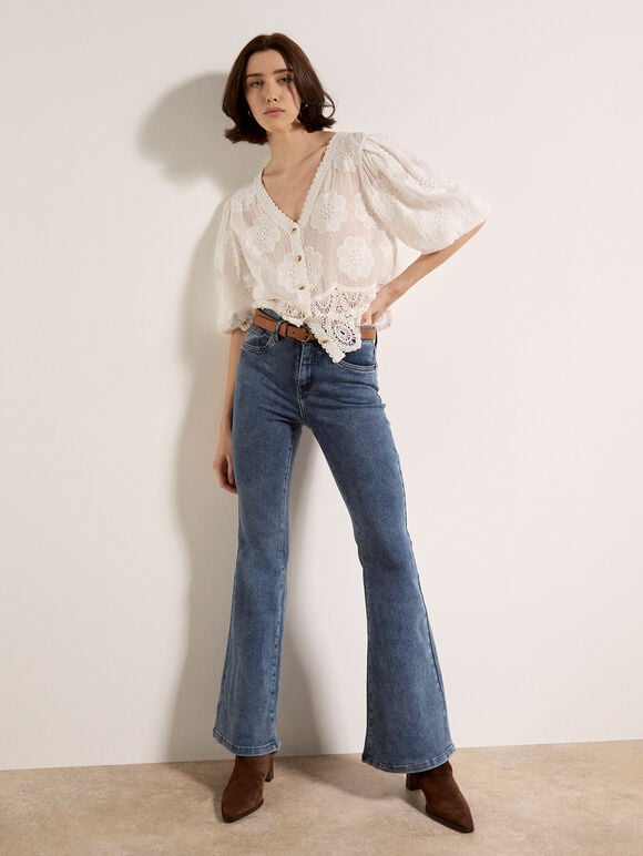 Lulu Burgundy Flare Jeans, Blue, large