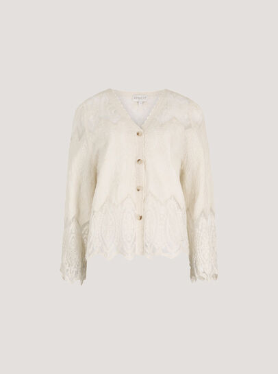 Embroidered Mesh Button Down Top