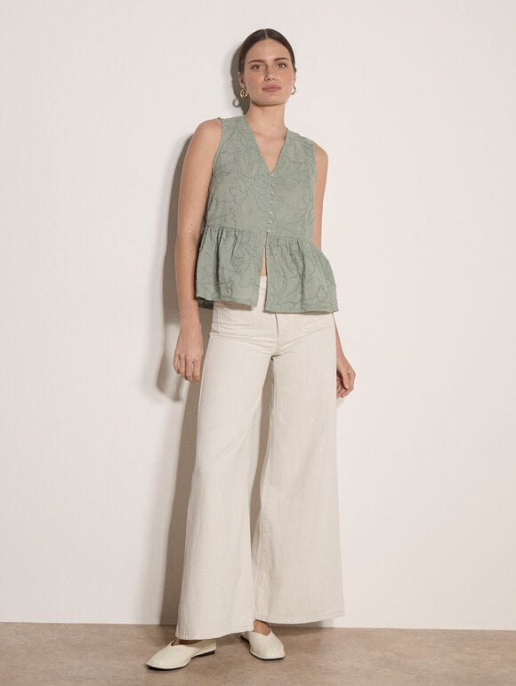 Floral Embroidered Peplum Top
, Mint, large