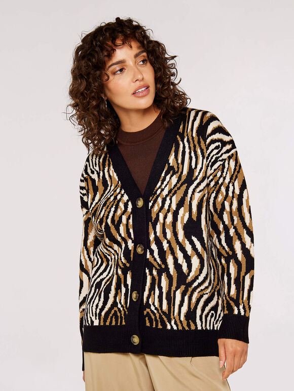 Zebra Mirage Oversize Cardigan, Stone, large