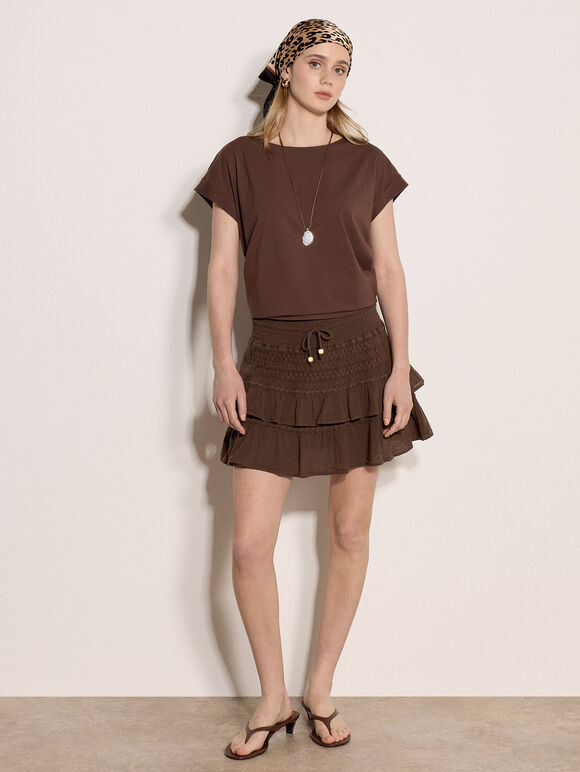 Crochet Tiered Mini Skort, Brown, large