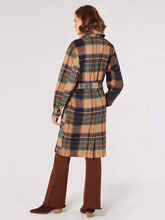 Checked Oversized Shirt Coat, Brown, large