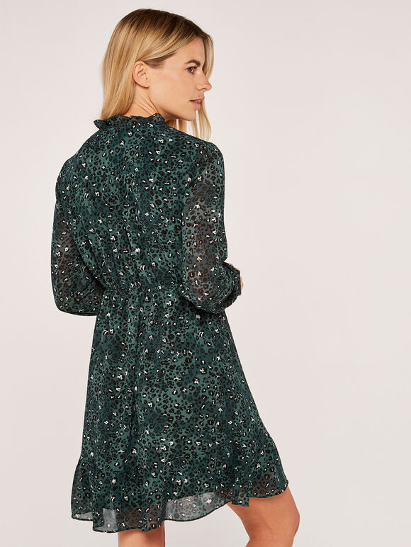 Leopard Drop Waist Ruffle Dress, Green, large
