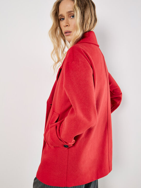 Tailored Double-Breasted Peacoat, Red, large