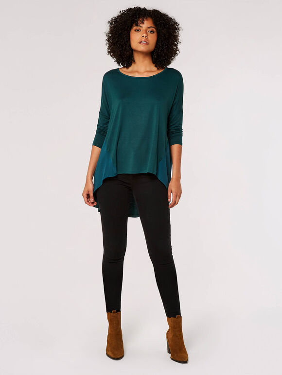 Chiffon Panel Jersey Top, Green, large