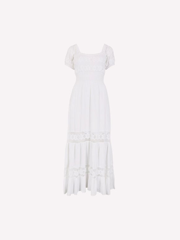 Floral Lace Milkmaid Maxi Dress, White, large