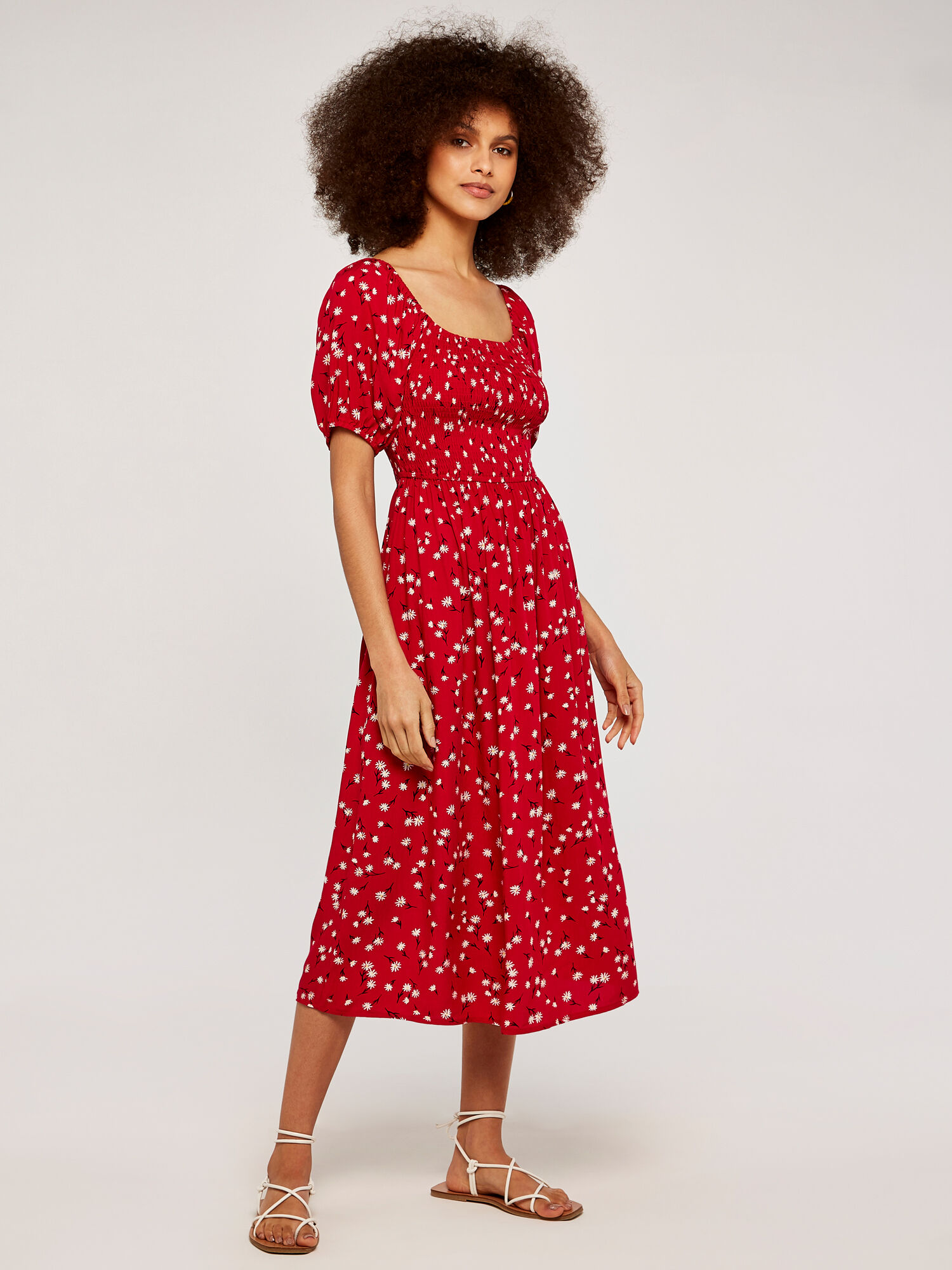 Floral Puff Sleeve Dress Apricot Clothing