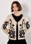 Swirl Embroidered Blanket Stitch Cardigan, Stone, large