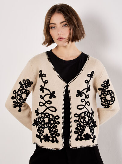 Swirl Embroidered Blanket Stitch Cardigan