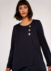 Button Long Sleeve Top, Navy, large