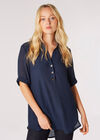 Slub Shimmer Relaxed Blouse, Navy, large