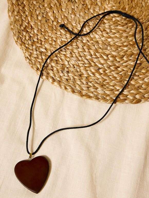 Halskette mit Herzanhänger aus Kunstharz, braun, groß